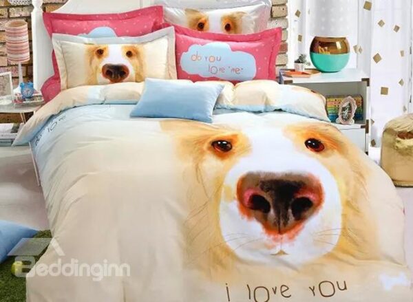 Lovely Cartoon Dog Print 100% Cotton 4-Piece Duvet Cover Sets
