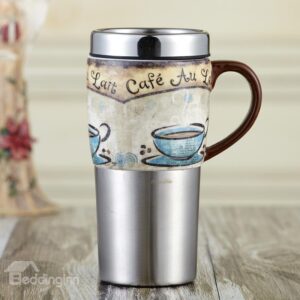 Unique Ceramic and Steel Sealed Lid Coffee Mug Travel Mug