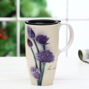Gorgeous Purple Flower Pattern Ceramic Tall Coffee Mug