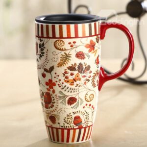 Wonderful Flowers Pattern Ceramic Tall Coffee Mug