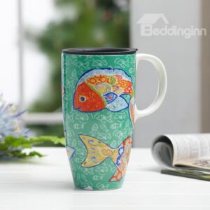 Unique Hand-Paint Cartoon Fish Pattern Ceramic Tall Coffee Mug