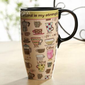 Wonderful Coffee Cup Pattern Ceramic Sealed Lid Tall Coffee Mug Travel Mug