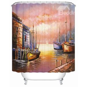 Peaceful Oil Painting Venice Town View 3D Shower Curtain