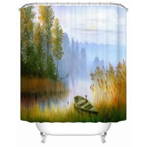 Peaceful Cozy Lakeside View Lonesome Boat 3D Shower Curtain
