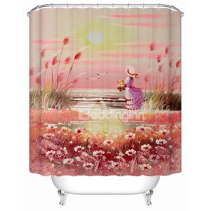 Dreamlike Charming Sunset View Beautiful Girl 3D Shower Curtain