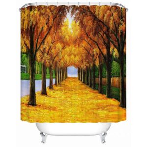 Chaming Gold Grond and Maple Tree Print 3D Shower Curtain