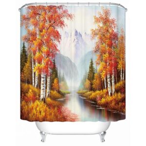 Peaceful Picturesque Snow Mountain and Birch Tree 3D Shower Curtain