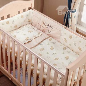 100% Cotton Adorable Bear Pattern 7-Piece Crib Bedding Sets