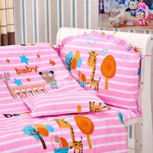 Pink Stripes Pattern Animals Print 10-Piece Crib Bedding Sets