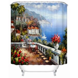 Vigorous Ocean View Villa Print 3D Shower Curtain