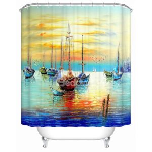 Spectacular Sea Scenery Ships Print 3D Shower Curtain