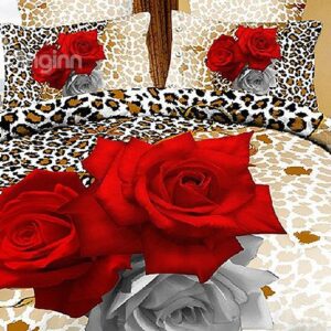 Sexy Leopard with Red Roses Print 2-Piece Pillow Cases