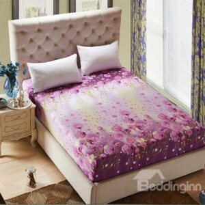Beautiful Light Purple Flowers Print Cotton Fitted Sheet
