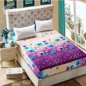 Pretty Blue and Purple Flowers Print Cotton Fitted Sheet