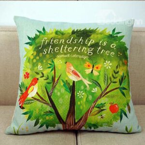 Birds on The Green Tree Print Pastoral Style Throw Pillow