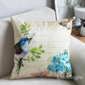 Top Class Pastoral Style Bird and Butterflies Print Throw Pillow