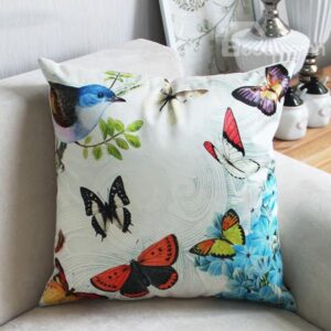 Classy Flying Colorful Butterflies and Bird Print Throw Pillow