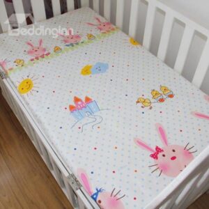 Adorable Rabbit Pattern and Ducks Print 100% Cotton Baby Crib Sheet