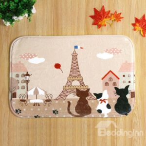 Cute Cartoon Cat and Tower Pattern Anti-Slipping Doormat