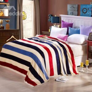 Faddish Colorful Stripes Design Anti-pilling Bed Blanket
