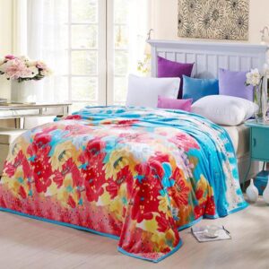 Bright Colorful Flowers Print Warm Polyester Blanket