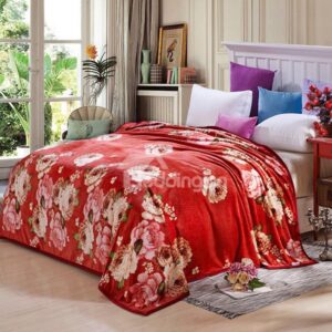 Beautiful Peonies Print Bright Red Blanket