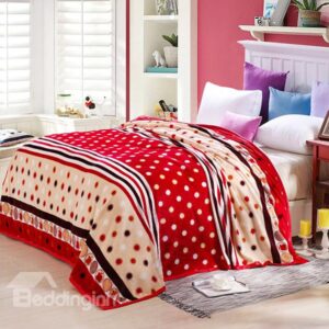 Lovely Polka Dots Stripe Print Polyester Blanket