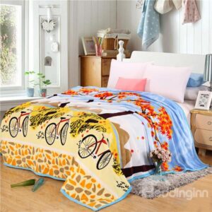 Bicycle and Maple Tree Scenery Print Blanket