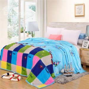 Fancy Sailing Boat Colorful Plaid Print Blue Blanket