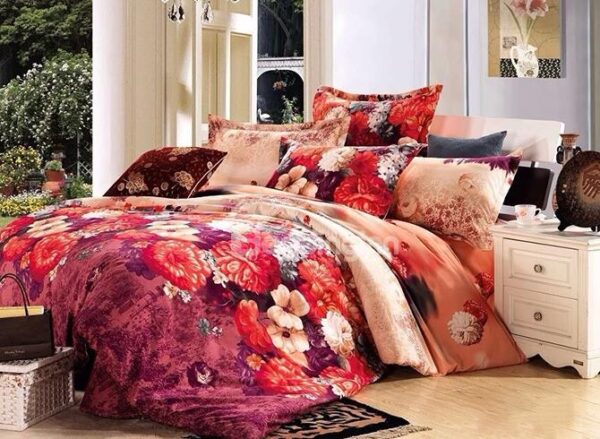 Muted colored Flowers Design Cozy Cotton 4-Piece Duvet Cover Sets