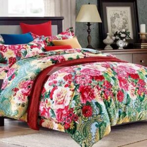 Colorful Flowers with Exquisite Jacquard Print Cotton 4-Piece Duvet Cover Sets