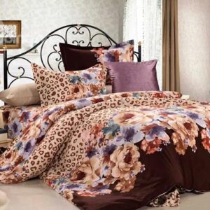 Brown Peonies and Sexy Leopard Design Cotton 4-Piece Duvet Cover Sets