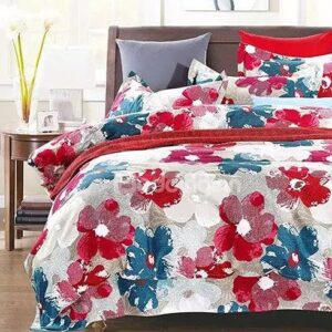 Pretty Big White and Red Flowers Printing Cotton 4-Piece Duvet Cover Sets