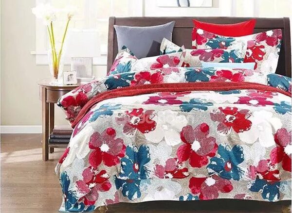 Pretty Big White and Red Flowers Printing Cotton 4-Piece Duvet Cover Sets