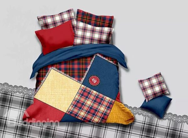 Stylish Concise Gingham Plaid 4-Piece Duvet Cover Sets