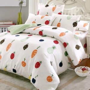 Super Cute Strawberry and Carrot Pattern Kids Cotton 4-Piece Duvet Cover Sets