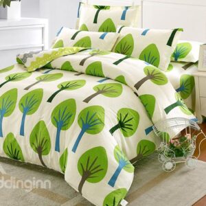 Fashionable Green Tree Pattern Kids 100% Cotton 4-Piece Duvet Cover Sets