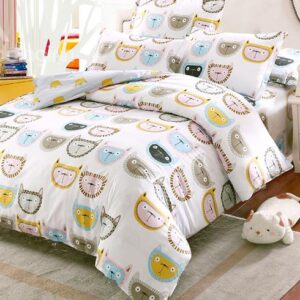Adorable Cat Face Pattern Kids 100% Cotton 4-Piece Duvet Cover Sets