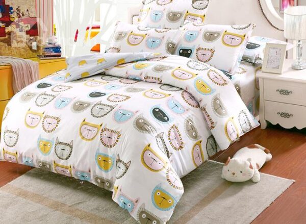 Adorable Cat Face Pattern Kids 100% Cotton 4-Piece Duvet Cover Sets