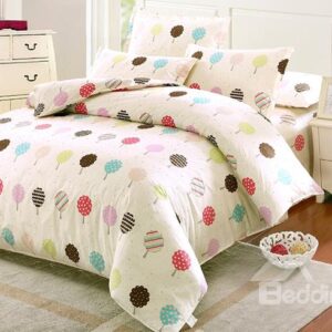 Colorful Candy Tree Pattern Kids 100% Cotton 4-Piece Duvet Cover Sets
