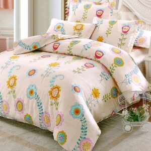 Elegant Colorful Flower Pattern Kids Cotton 4-Piece Duvet Cover Sets