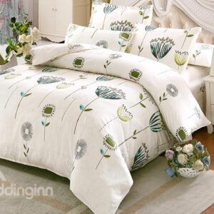 Elegant Flower Pattern Kids Cotton 4-Piece Duvet Cover Sets