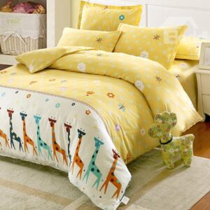 Giraffe and Small Flower Pattern Kids Cotton 4-Piece Duvet Cover Sets