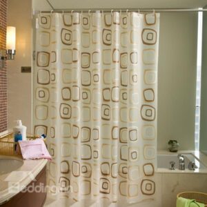 Contemporary Coffee Square Shape Pattern PEVA Shower Curtain