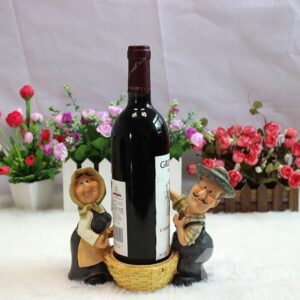 Creative Farmer Couple Carrying Basket Resin Wine Rack