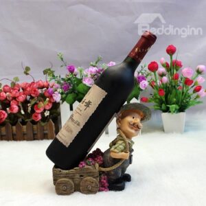 Creative Country Style Man Pulling Cart Design Wine Rack