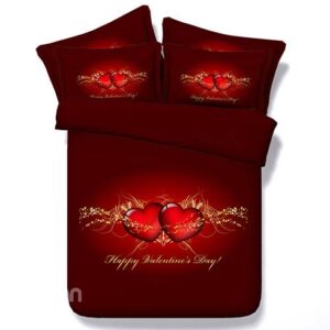 Happy Valentine's Day Red Heart Print 5-Piece Comforter Sets