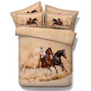 Running Horses Printing Brown 5-Piece Comforter Sets