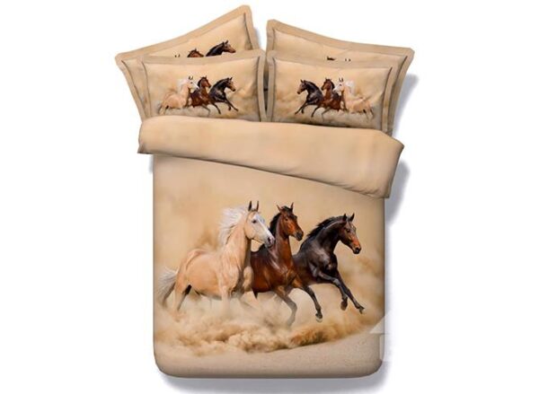 Running Horses Printing Brown 5-Piece Comforter Sets