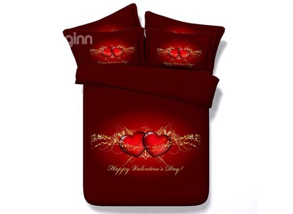 Romantic Red Heart Print 4-Piece Duvet Cover Sets for Lover